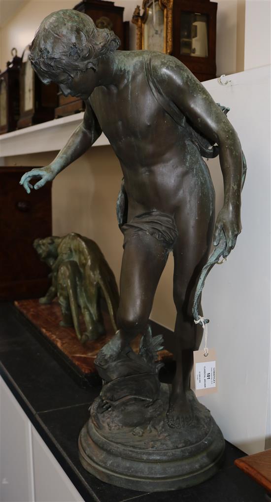 Eugene Quinton (d.1892). A 19th century French F. Barbedienne bronze figure of a classical archer, H.29in.